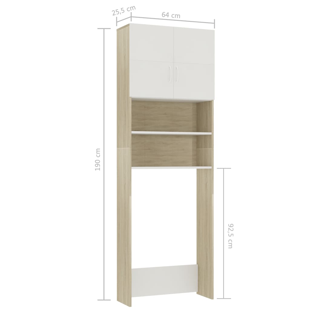 Washing Machine Cabinet White and Sonoma Oak 64x25.5x190 cm- Washer & Dryer Accessories - HomeShopIreland - Home Shop Ireland - Washer & Dryer Accessories - Washing Machine Cabinet White and Sonoma Oak 64x25.5x190 cm