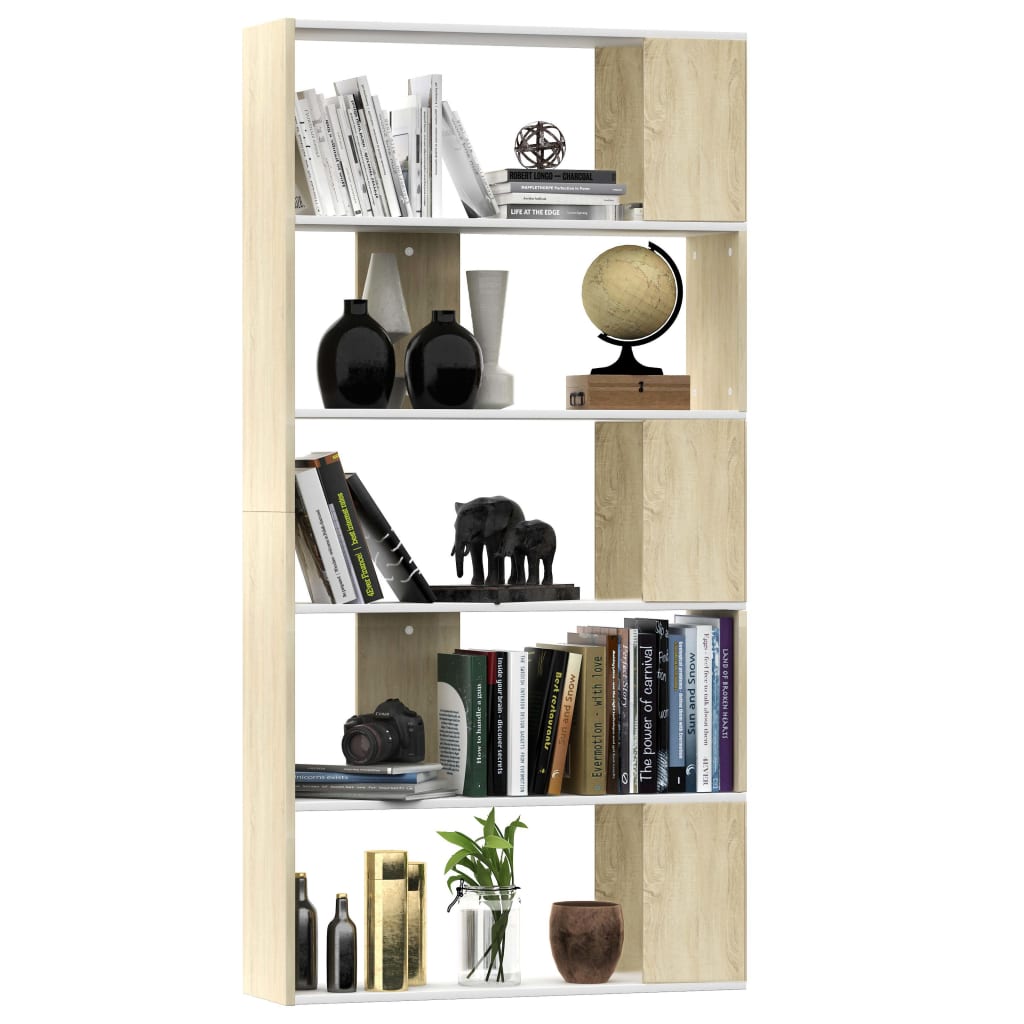 Book Cabinet/Room Divider White and Sonoma Oak 80x24x159 cm Chipboard- Bookcases & Standing Shelves - HomeShopIreland - Home Shop Ireland - Bookcases & Standing Shelves - Book Cabinet/Room Divider White and Sonoma Oak 80x24x159 cm Chipboard