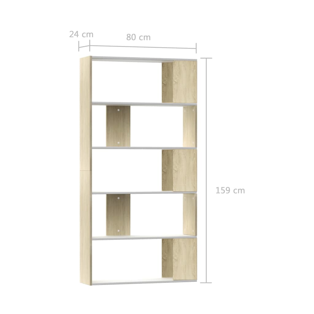 Book Cabinet/Room Divider White and Sonoma Oak 80x24x159 cm Chipboard- Bookcases & Standing Shelves - HomeShopIreland - Home Shop Ireland - Bookcases & Standing Shelves - Book Cabinet/Room Divider White and Sonoma Oak 80x24x159 cm Chipboard