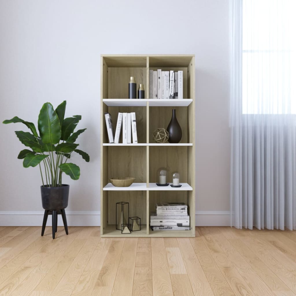 Book Cabinet/Sideboard White and Sonoma Oak 66x30x130 cm- Bookcases & Standing Shelves - HomeShopIreland - Home Shop Ireland - Bookcases & Standing Shelves - Book Cabinet/Sideboard White and Sonoma Oak 66x30x130 cm