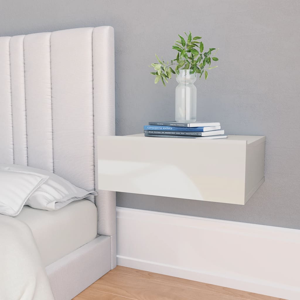 Floating Nightstands 2 pcs High Gloss White 40x30x15 cm Chipboard- Bedside Tables - HomeShopIreland - Home Shop Ireland - Bedside Tables - Floating Nightstands 2 pcs High Gloss White 40x30x15 cm Chipboard