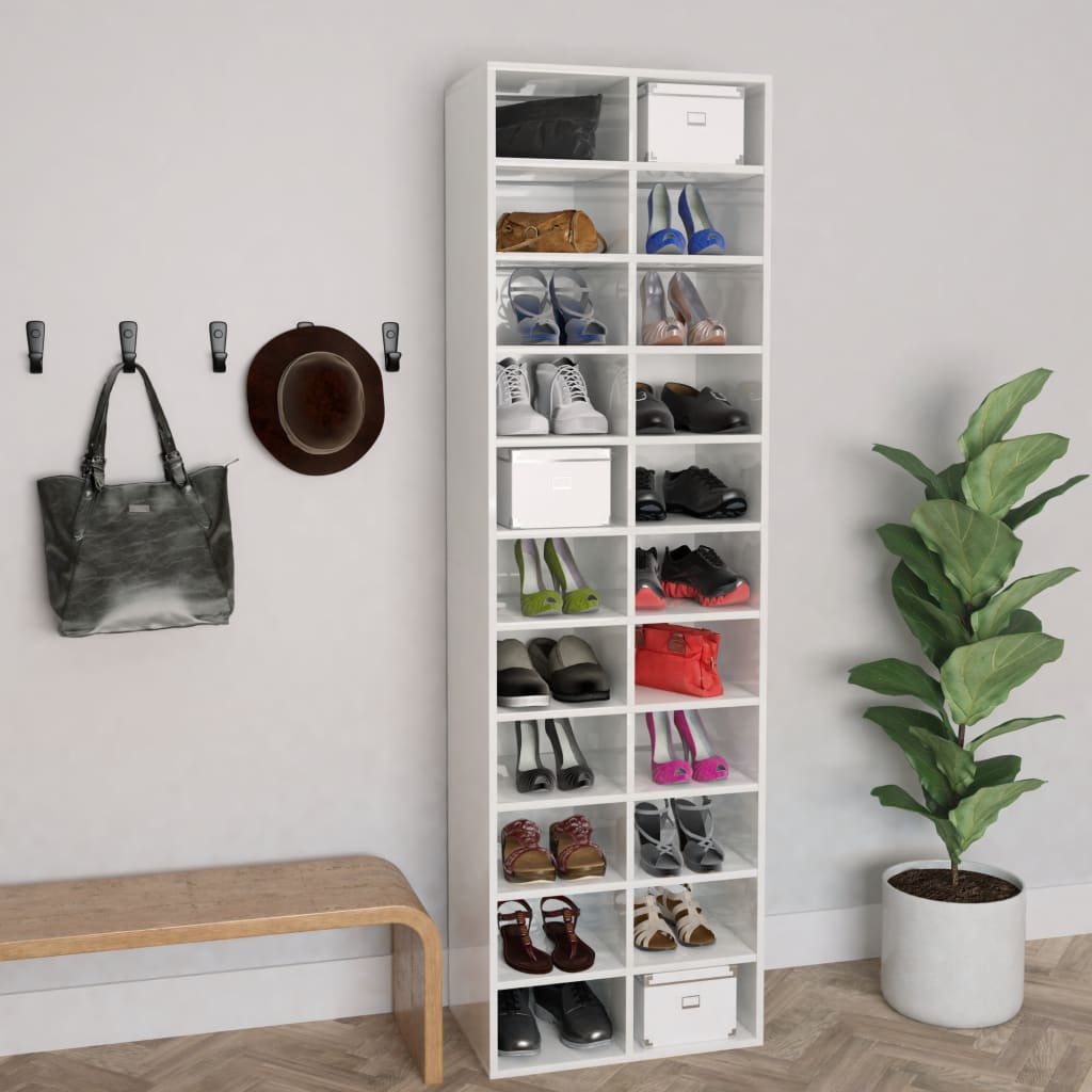 Shoe Cabinet High Gloss White 54x34x183 cm Chipboard- Shoe Racks & Organisers - HomeShopIreland - Home Shop Ireland - Shoe Racks & Organisers - Shoe Cabinet High Gloss White 54x34x183 cm Chipboard