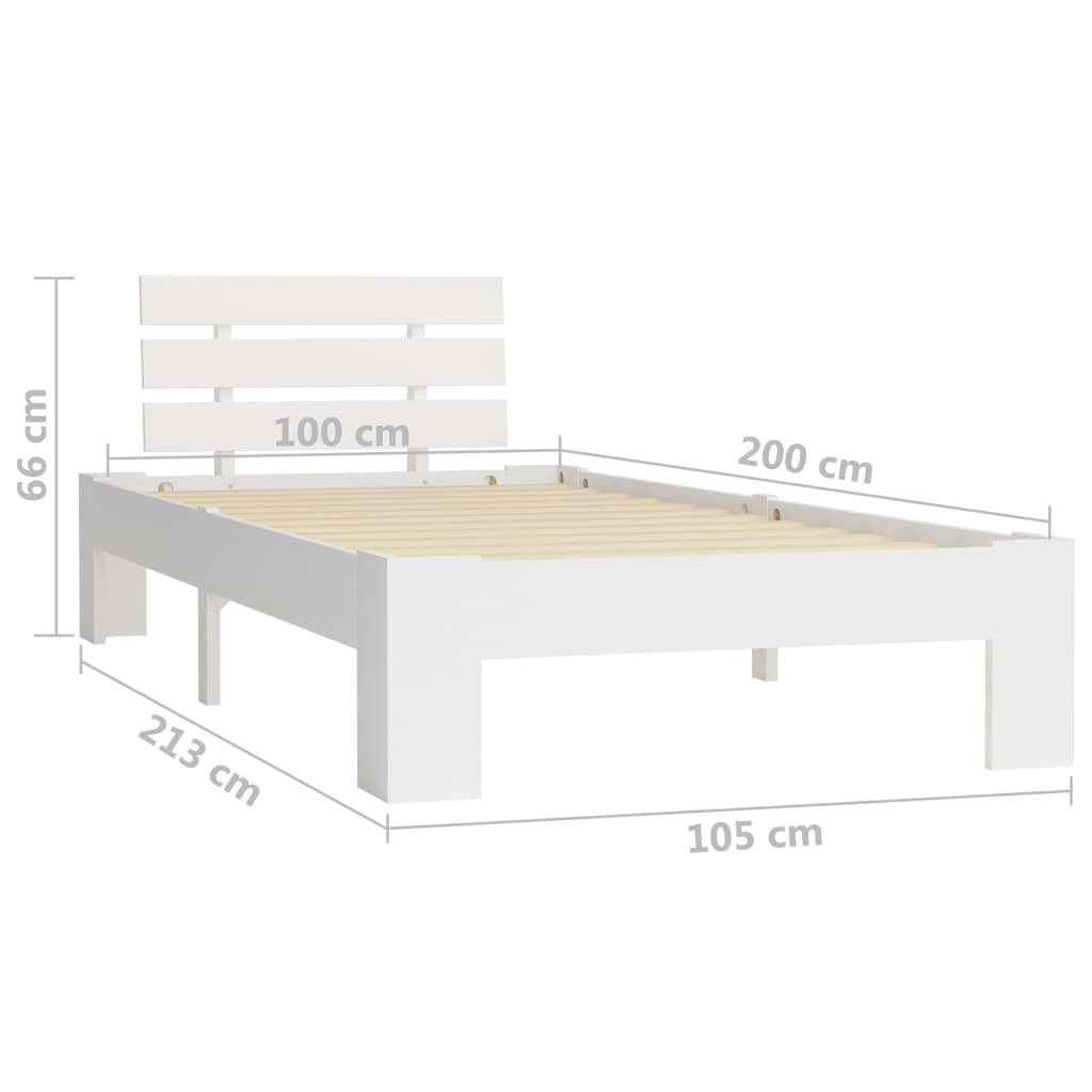 Bed Frame White Solid Pine Wood 100x200 cm- Beds & Bed Frames - HomeShopIreland - Home Shop Ireland - Beds & Bed Frames - Bed Frame White Solid Pine Wood 100x200 cm