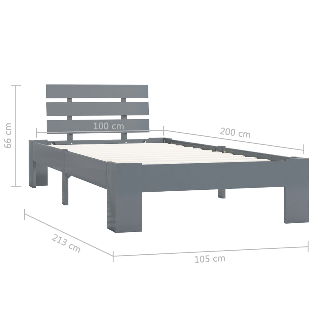 Bed Frame Grey Solid Pine Wood 100x200 cm- Beds & Bed Frames - HomeShopIreland - Home Shop Ireland - Beds & Bed Frames - Bed Frame Grey Solid Pine Wood 100x200 cm