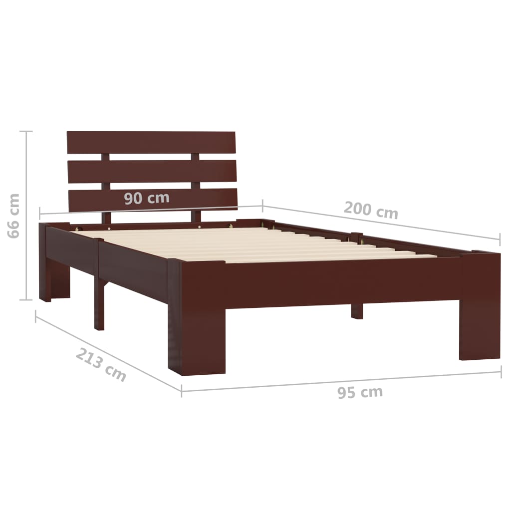 Bed Frame Dark Brown Solid Pine Wood 90x200 cm- Beds & Bed Frames - HomeShopIreland - Home Shop Ireland - Beds & Bed Frames - Bed Frame Dark Brown Solid Pine Wood 90x200 cm
