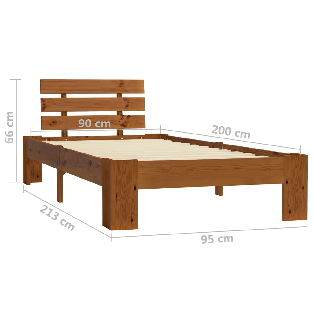 Bed Frame Honey Brown Solid Pine Wood 90x200 cm- Beds & Bed Frames - HomeShopIreland - Home Shop Ireland - Beds & Bed Frames - Bed Frame Honey Brown Solid Pine Wood 90x200 cm