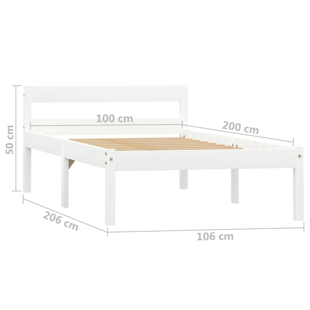 Bed Frame White Solid Pine Wood 100x200 cm- Beds & Bed Frames - HomeShopIreland - Home Shop Ireland - Beds & Bed Frames - Bed Frame White Solid Pine Wood 100x200 cm