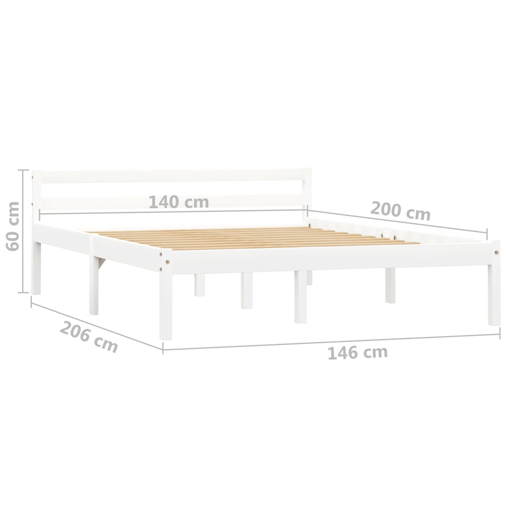 Bed Frame White Solid Pine Wood 140x200 cm- Beds & Bed Frames - HomeShopIreland - Home Shop Ireland - Beds & Bed Frames - Bed Frame White Solid Pine Wood 140x200 cm