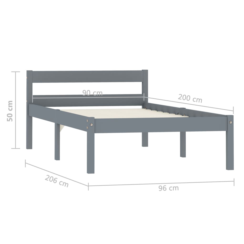 Bed Frame Grey Solid Pine Wood 90x200 cm- Beds & Bed Frames - HomeShopIreland - Home Shop Ireland - Beds & Bed Frames - Bed Frame Grey Solid Pine Wood 90x200 cm