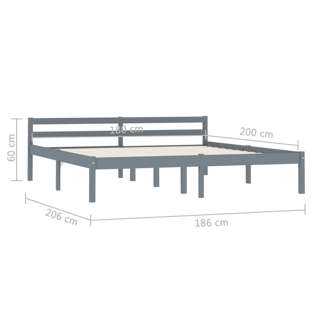 Bed Frame Grey Solid Pine Wood 180x200 cm 6FT Super King- Beds & Bed Frames - HomeShopIreland - Home Shop Ireland - Beds & Bed Frames - Bed Frame Grey Solid Pine Wood 180x200 cm 6FT Super King