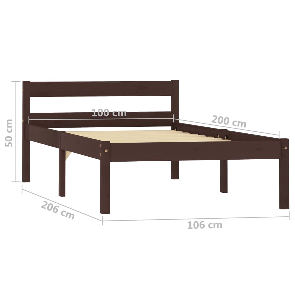 Bed Frame Dark Brown Solid Pine Wood 100x200 cm- Beds & Bed Frames - HomeShopIreland - Home Shop Ireland - Beds & Bed Frames - Bed Frame Dark Brown Solid Pine Wood 100x200 cm