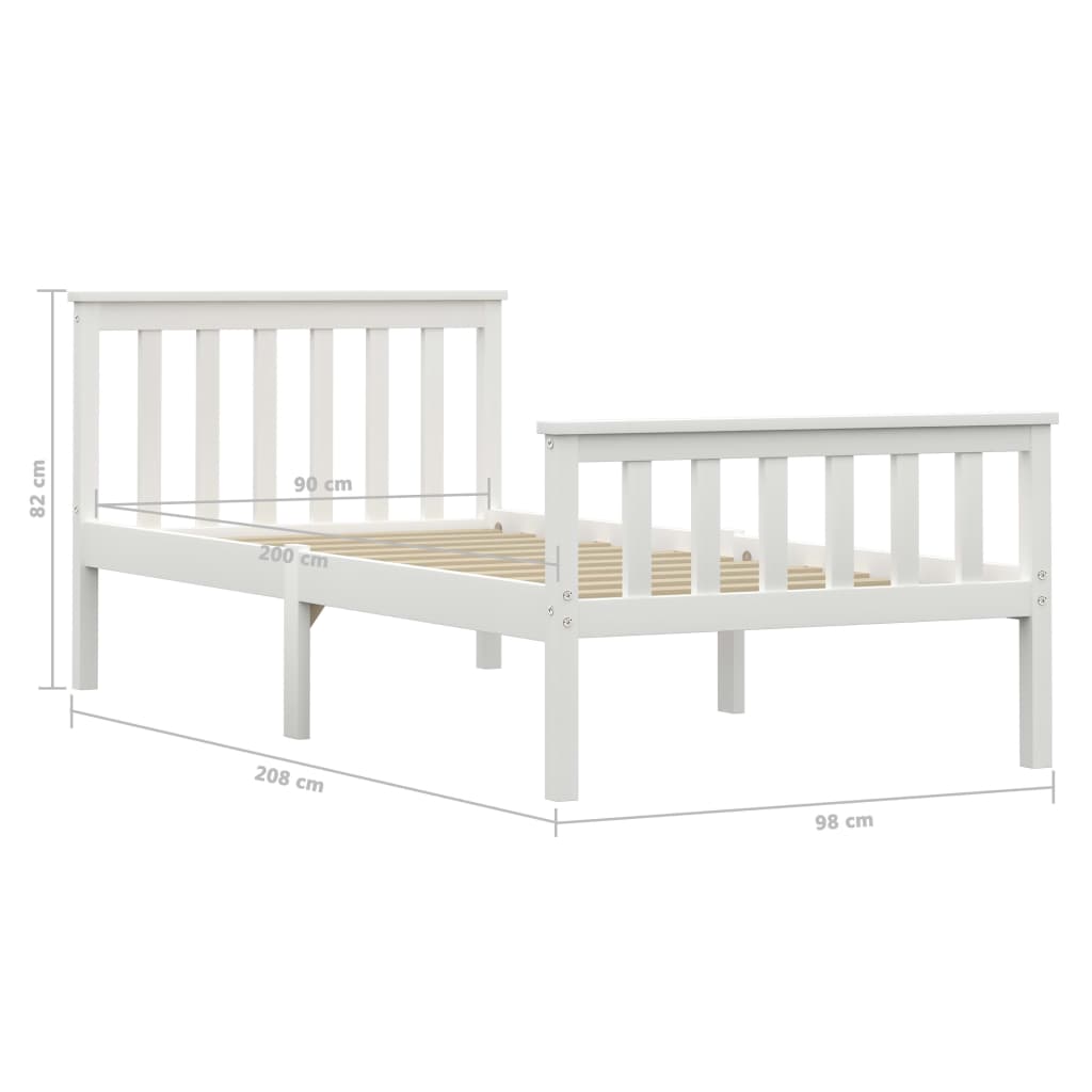 Bed Frame White Solid Pinewood 90x190 cm- Beds & Bed Frames - HomeShopIreland - Home Shop Ireland - Beds & Bed Frames - Bed Frame White Solid Pinewood 90x190 cm