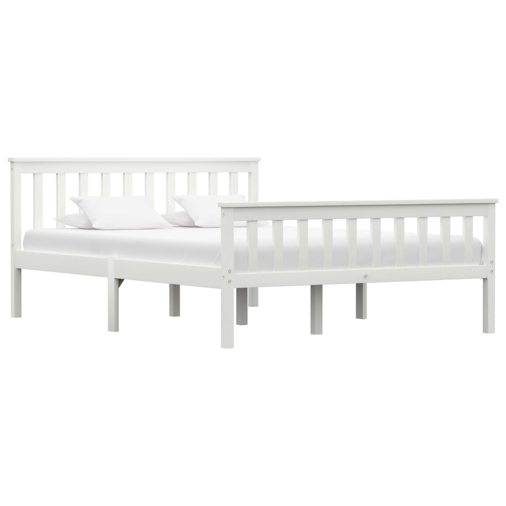 Bed Frame White Solid Pinewood 135 x 190 cm- Beds & Bed Frames - HomeShopIreland - Home Shop Ireland - Beds & Bed Frames - Bed Frame White Solid Pinewood 135 x 190 cm