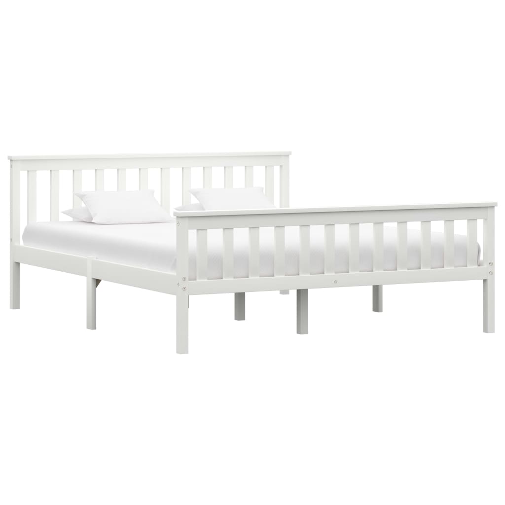 Bed Frame White Solid Pinewood 150 x 200 cm- Beds & Bed Frames - HomeShopIreland - Home Shop Ireland - Beds & Bed Frames - Bed Frame White Solid Pinewood 150 x 200 cm