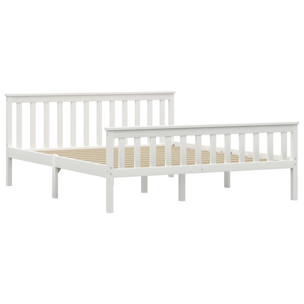 Bed Frame White Solid Pinewood 150 x 200 cm- Beds & Bed Frames - HomeShopIreland - Home Shop Ireland - Beds & Bed Frames - Bed Frame White Solid Pinewood 150 x 200 cm