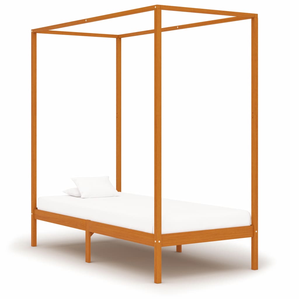 Canopy Bed Frame Honey Brown Solid Pine Wood 90x200 cm- Beds & Bed Frames - HomeShopIreland - Home Shop Ireland - Beds & Bed Frames - Canopy Bed Frame Honey Brown Solid Pine Wood 90x200 cm