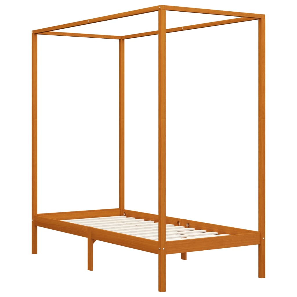 Canopy Bed Frame Honey Brown Solid Pine Wood 90x200 cm- Beds & Bed Frames - HomeShopIreland - Home Shop Ireland - Beds & Bed Frames - Canopy Bed Frame Honey Brown Solid Pine Wood 90x200 cm