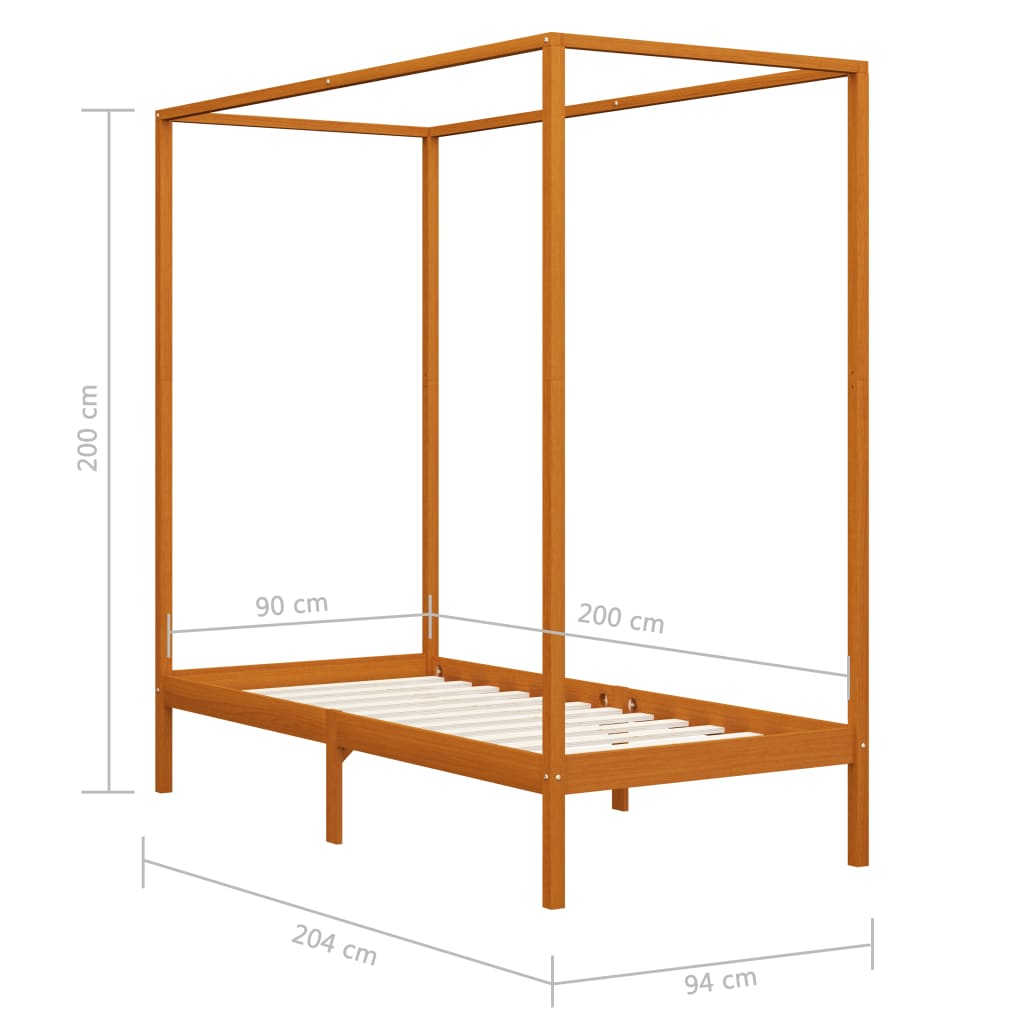 Canopy Bed Frame Honey Brown Solid Pine Wood 90x200 cm- Beds & Bed Frames - HomeShopIreland - Home Shop Ireland - Beds & Bed Frames - Canopy Bed Frame Honey Brown Solid Pine Wood 90x200 cm