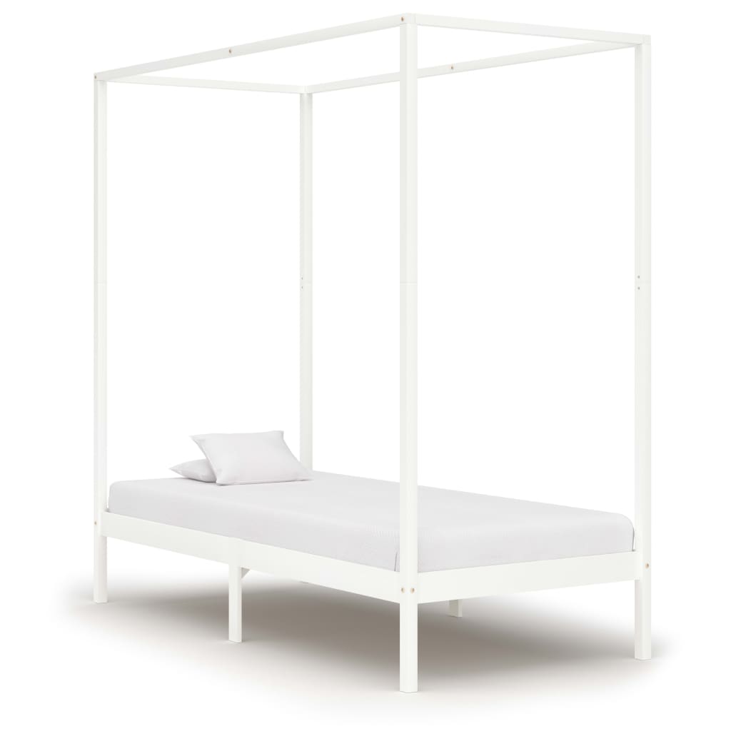 Canopy Bed Frame White Solid Pine Wood 90x200 cm- Beds & Bed Frames - HomeShopIreland - Home Shop Ireland - Beds & Bed Frames - Canopy Bed Frame White Solid Pine Wood 90x200 cm