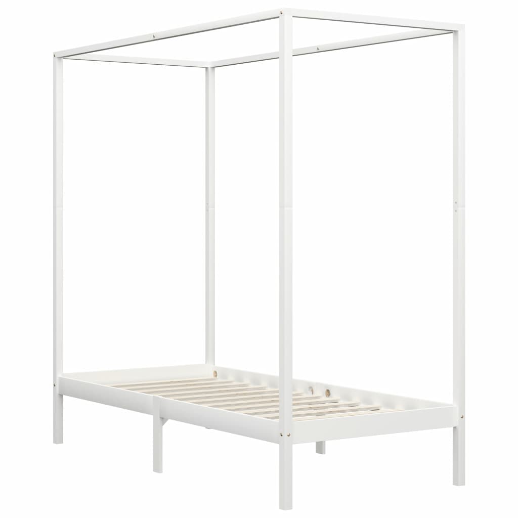 Canopy Bed Frame White Solid Pine Wood 90x200 cm- Beds & Bed Frames - HomeShopIreland - Home Shop Ireland - Beds & Bed Frames - Canopy Bed Frame White Solid Pine Wood 90x200 cm