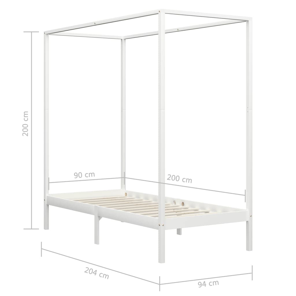 Canopy Bed Frame White Solid Pine Wood 90x200 cm- Beds & Bed Frames - HomeShopIreland - Home Shop Ireland - Beds & Bed Frames - Canopy Bed Frame White Solid Pine Wood 90x200 cm