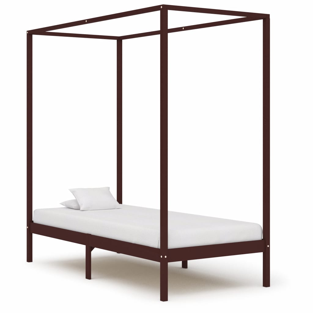 Canopy Bed Frame Dark Brown Solid Pine Wood 90x200 cm- Beds & Bed Frames - HomeShopIreland - Home Shop Ireland - Beds & Bed Frames - Canopy Bed Frame Dark Brown Solid Pine Wood 90x200 cm