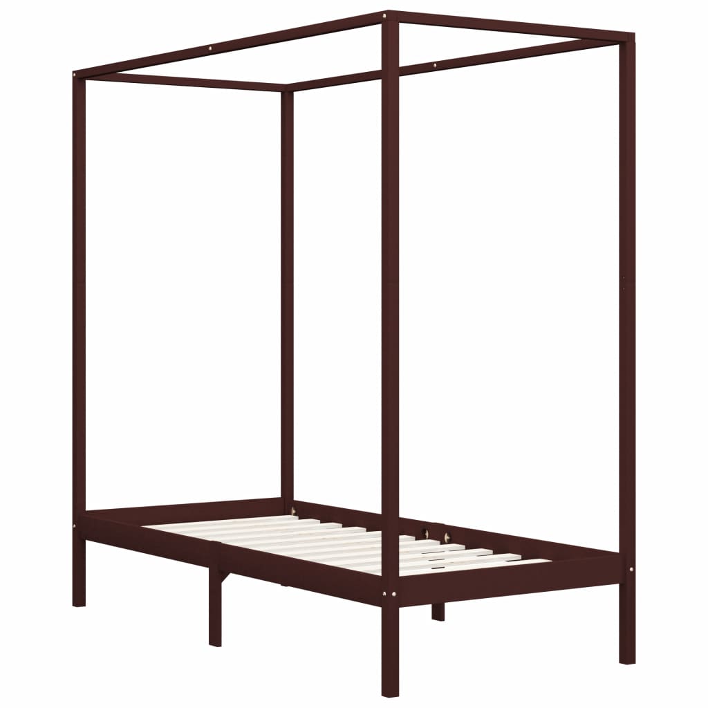 Canopy Bed Frame Dark Brown Solid Pine Wood 90x200 cm- Beds & Bed Frames - HomeShopIreland - Home Shop Ireland - Beds & Bed Frames - Canopy Bed Frame Dark Brown Solid Pine Wood 90x200 cm