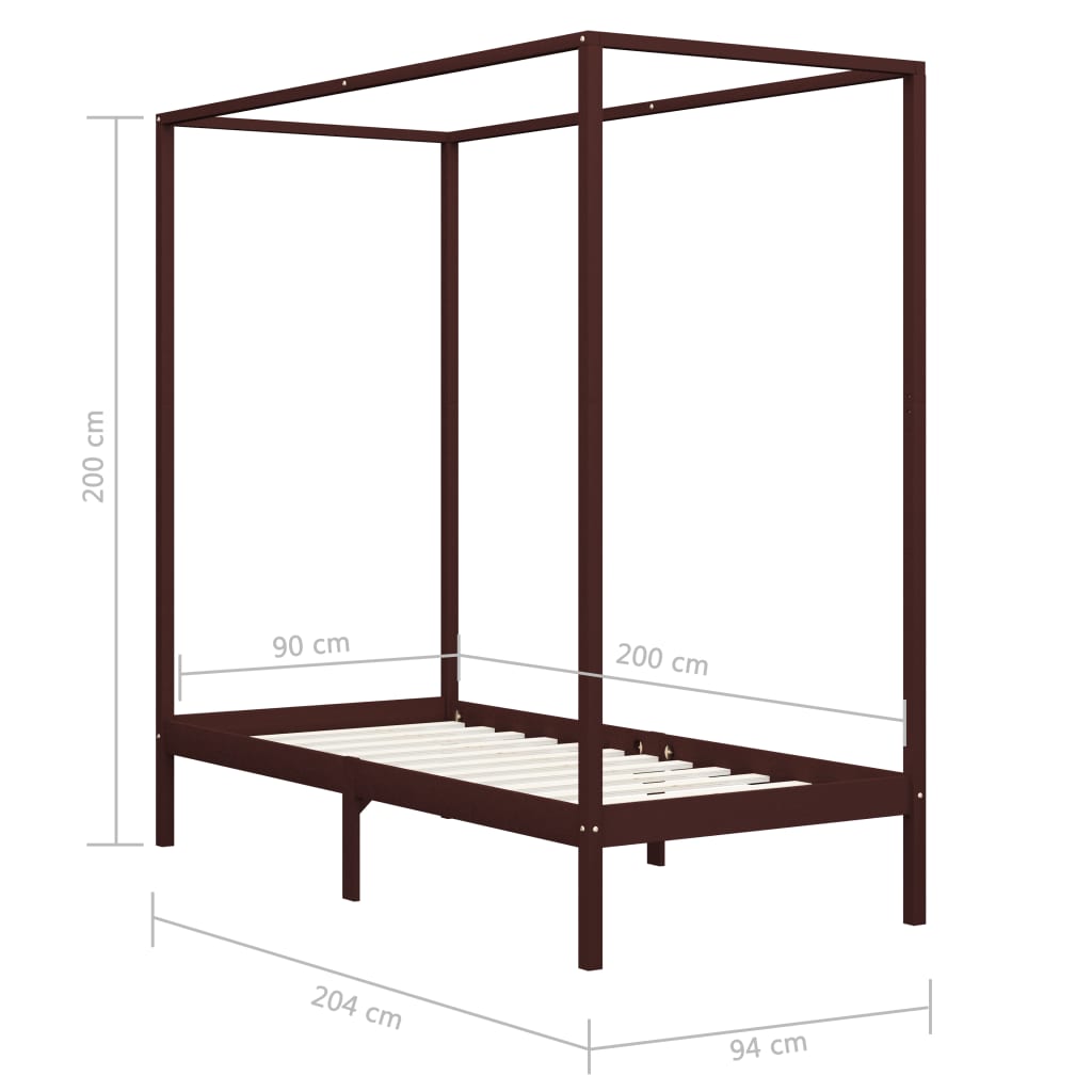 Canopy Bed Frame Dark Brown Solid Pine Wood 90x200 cm- Beds & Bed Frames - HomeShopIreland - Home Shop Ireland - Beds & Bed Frames - Canopy Bed Frame Dark Brown Solid Pine Wood 90x200 cm