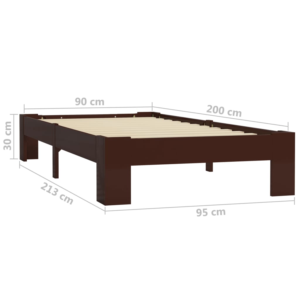 Bed Frame Dark Brown Solid Pine Wood 90x200 cm- Beds & Bed Frames - HomeShopIreland - Home Shop Ireland - Beds & Bed Frames - Bed Frame Dark Brown Solid Pine Wood 90x200 cm