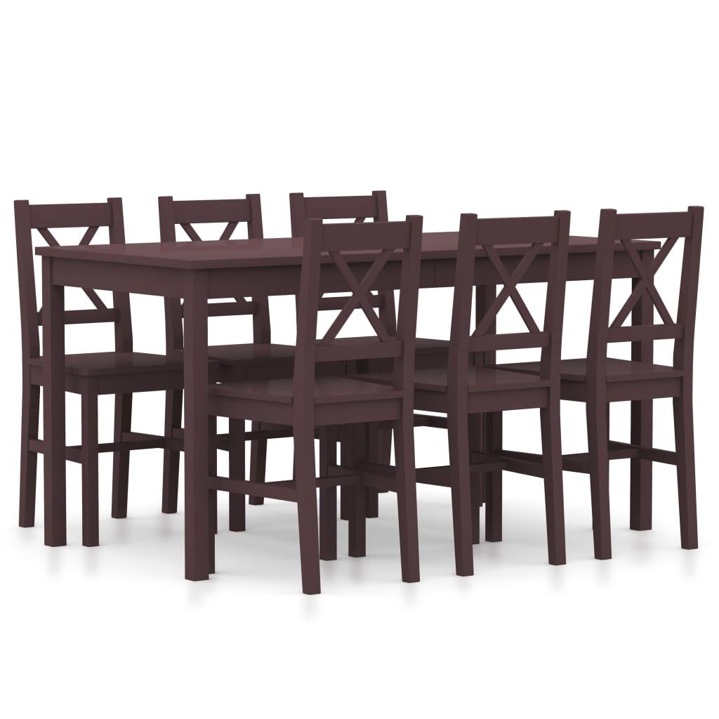 7 Piece Dining Set Pinewood Dark Brown- Kitchen & Dining Furniture Sets - HomeShopIreland - Home Shop Ireland - Kitchen & Dining Furniture Sets - 7 Piece Dining Set Pinewood Dark Brown