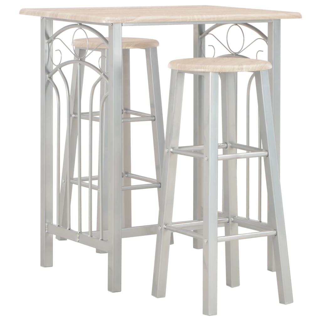 3 Piece Bar Set Wood and Steel- Kitchen & Dining Furniture Sets - HomeShopIreland - Home Shop Ireland - Kitchen & Dining Furniture Sets - 3 Piece Bar Set Wood and Steel