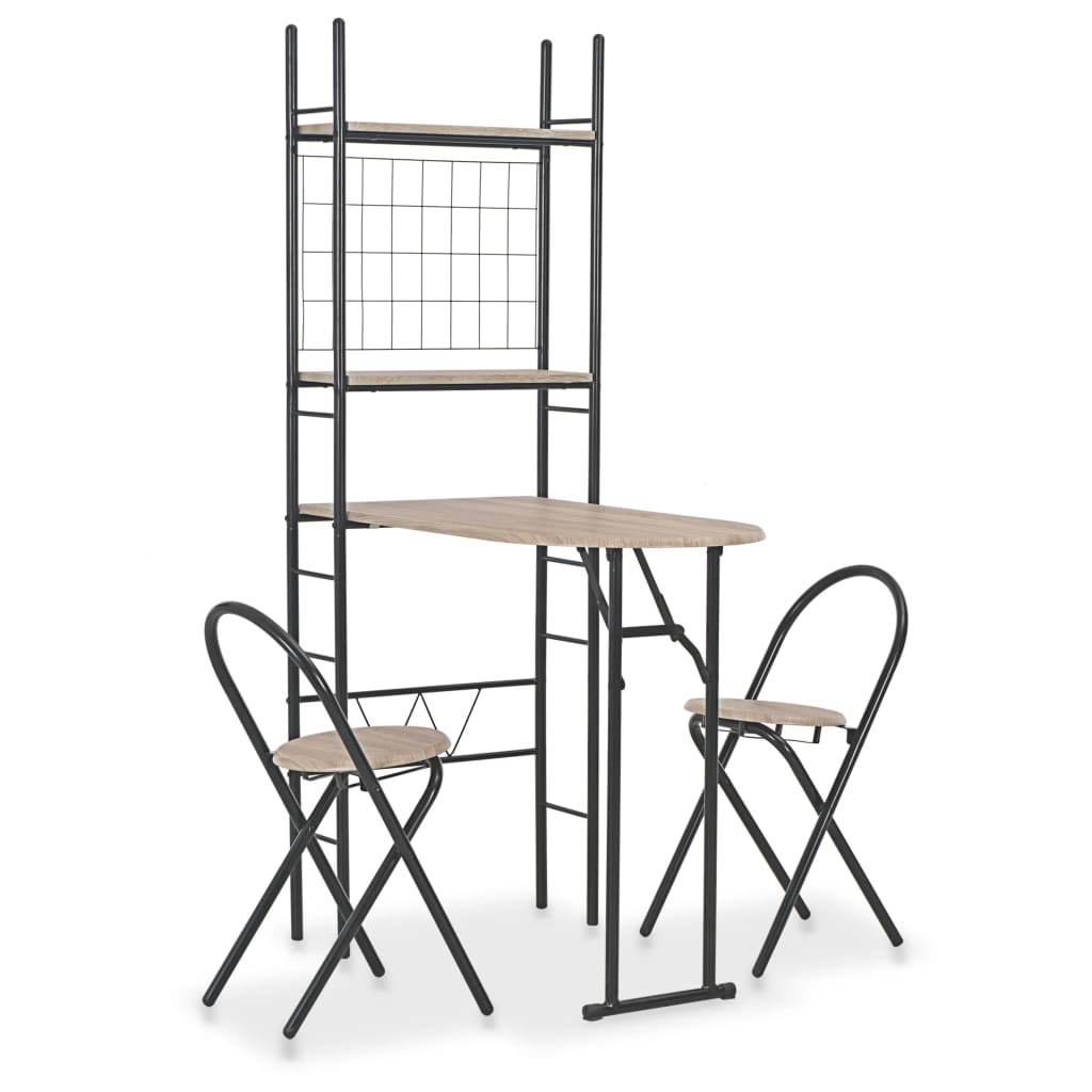 3 Piece Folding Dining Set with Storage Rack MDF and Steel- Kitchen & Dining Furniture Sets - HomeShopIreland - Home Shop Ireland - Kitchen & Dining Furniture Sets - 3 Piece Folding Dining Set with Storage Rack MDF and Steel