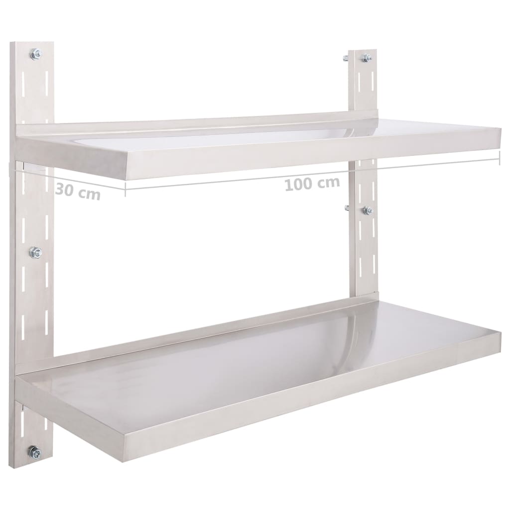 2-Tier Floating Wall Shelf Stainless Steel 100x30 cm- Wall Shelves & Ledges - HomeShopIreland - Home Shop Ireland - Wall Shelves & Ledges - 2-Tier Floating Wall Shelf Stainless Steel 100x30 cm