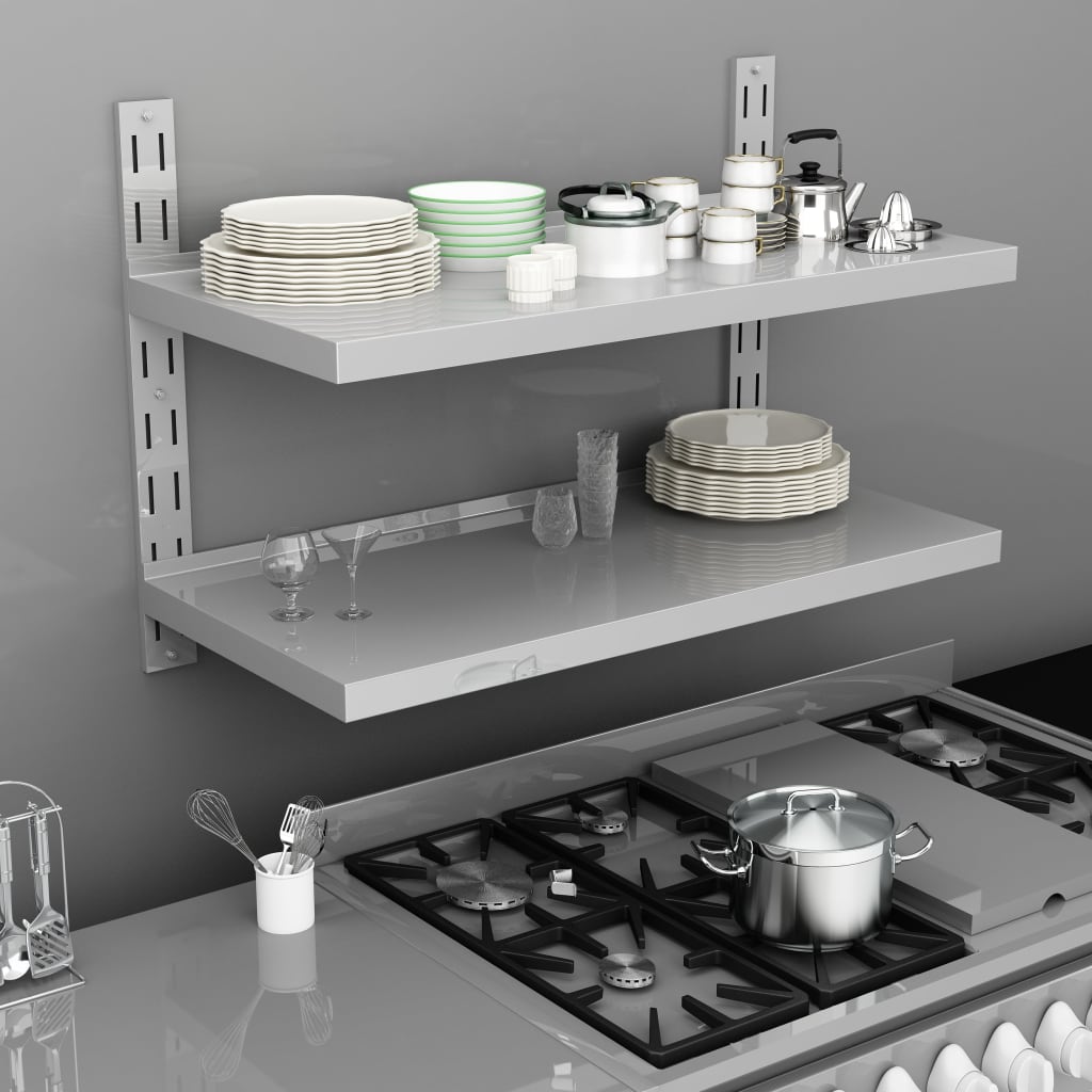 2-Tier Floating Wall Shelf Stainless Steel 100x30 cm- Wall Shelves & Ledges - HomeShopIreland - Home Shop Ireland - Wall Shelves & Ledges - 2-Tier Floating Wall Shelf Stainless Steel 100x30 cm