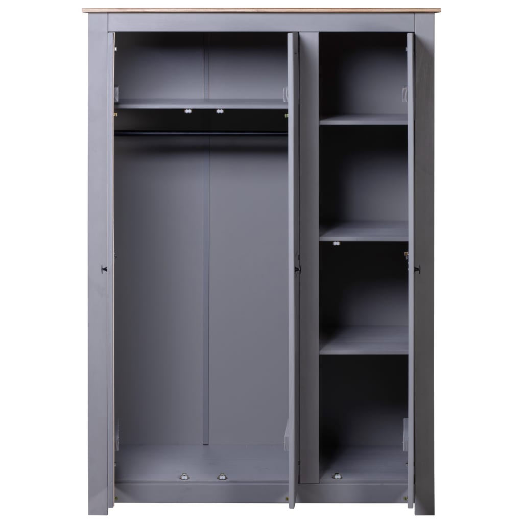 3-Door Wardrobe Grey 118x50x171.5 cm Pine Panama Range- Cupboards & Wardrobes - HomeShopIreland - Home Shop Ireland - Cupboards & Wardrobes - 3-Door Wardrobe Grey 118x50x171.5 cm Pine Panama Range