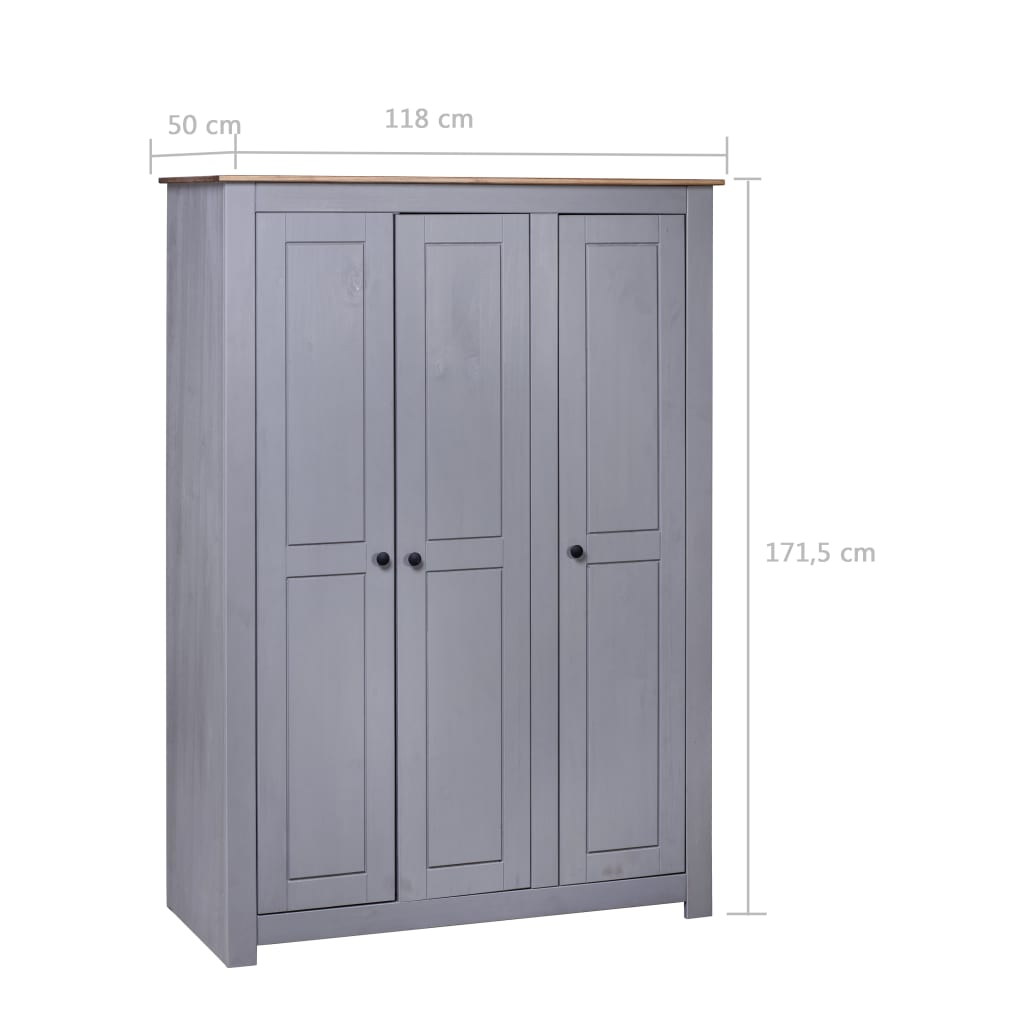 3-Door Wardrobe Grey 118x50x171.5 cm Pine Panama Range- Cupboards & Wardrobes - HomeShopIreland - Home Shop Ireland - Cupboards & Wardrobes - 3-Door Wardrobe Grey 118x50x171.5 cm Pine Panama Range