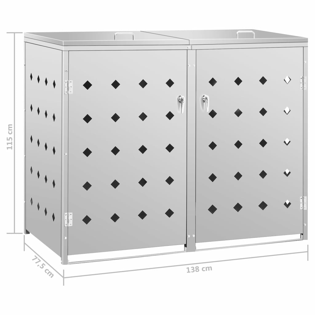 Double Wheelie Bin Shed 240 L Stainless Steel- Waste Container Enclosures - HomeShopIreland - Home Shop Ireland - Waste Container Enclosures - Double Wheelie Bin Shed 240 L Stainless Steel