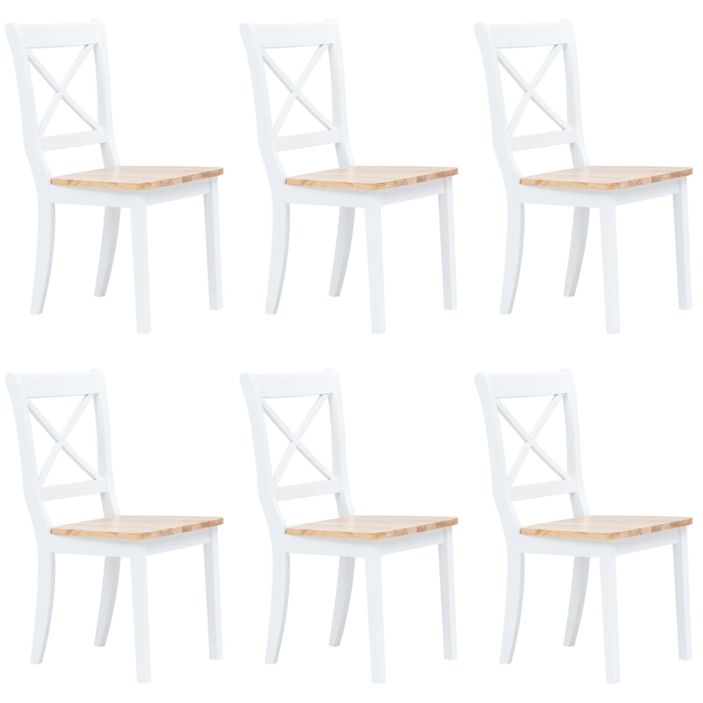 Dining Chairs 6 pcs White and Light Wood Solid Rubber Wood- Kitchen & Dining Room Chairs - HomeShopIreland - Home Shop Ireland - Kitchen & Dining Room Chairs - Dining Chairs 6 pcs White and Light Wood Solid Rubber Wood