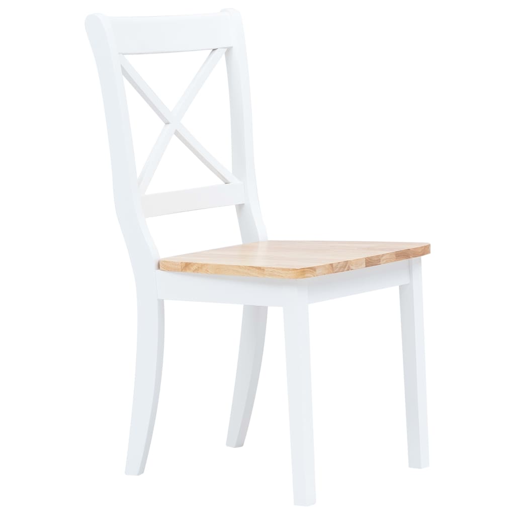 Dining Chairs 6 pcs White and Light Wood Solid Rubber Wood- Kitchen & Dining Room Chairs - HomeShopIreland - Home Shop Ireland - Kitchen & Dining Room Chairs - Dining Chairs 6 pcs White and Light Wood Solid Rubber Wood