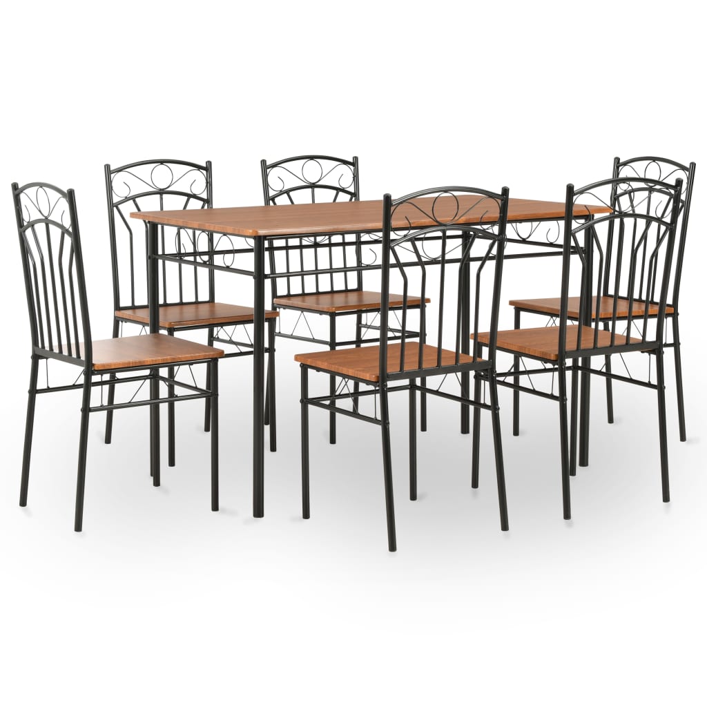7 Piece Dining Set MDF and Steel Brown- Kitchen & Dining Furniture Sets - HomeShopIreland - Home Shop Ireland - Kitchen & Dining Furniture Sets - 7 Piece Dining Set MDF and Steel Brown