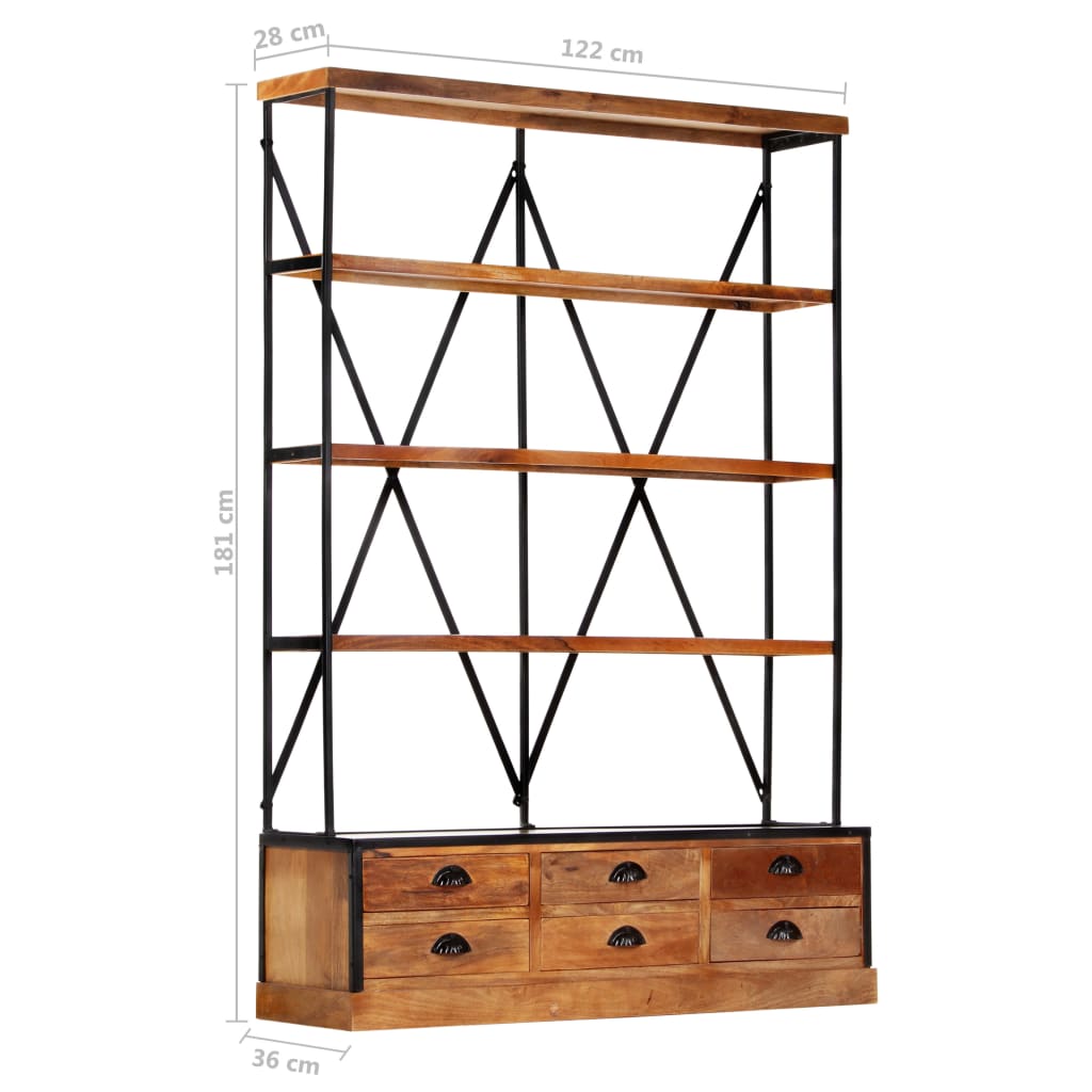 4-Tier Bookcase with 6 Drawers 122x36x181 cm Solid Mango Wood- Bookcases & Standing Shelves - HomeShopIreland - Home Shop Ireland - Bookcases & Standing Shelves - 4-Tier Bookcase with 6 Drawers 122x36x181 cm Solid Mango Wood