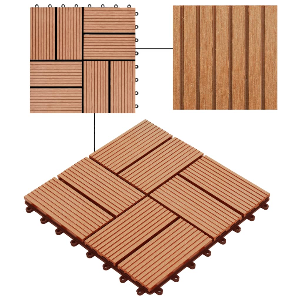 22 pcs Decking Tiles 30x30 cm 2 sqm WPC Teak Colour- Flooring & Carpet - HomeShopIreland - Home Shop Ireland - Flooring & Carpet - 22 pcs Decking Tiles 30x30 cm 2 sqm WPC Teak Colour