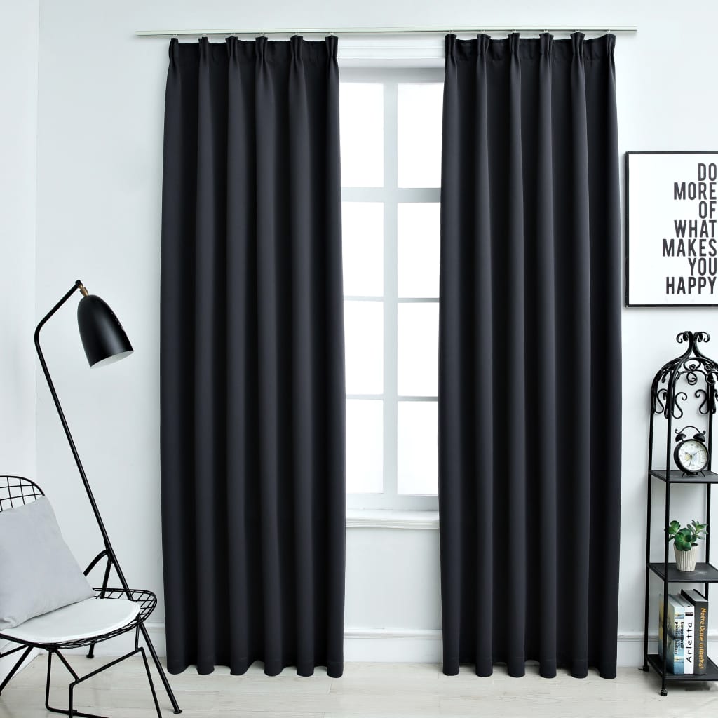 Blackout Curtains with Hooks 2 pcs Black 140x245 cm- Curtains & Drapes - HomeShopIreland - Home Shop Ireland - Curtains & Drapes - Blackout Curtains with Hooks 2 pcs Black 140x245 cm