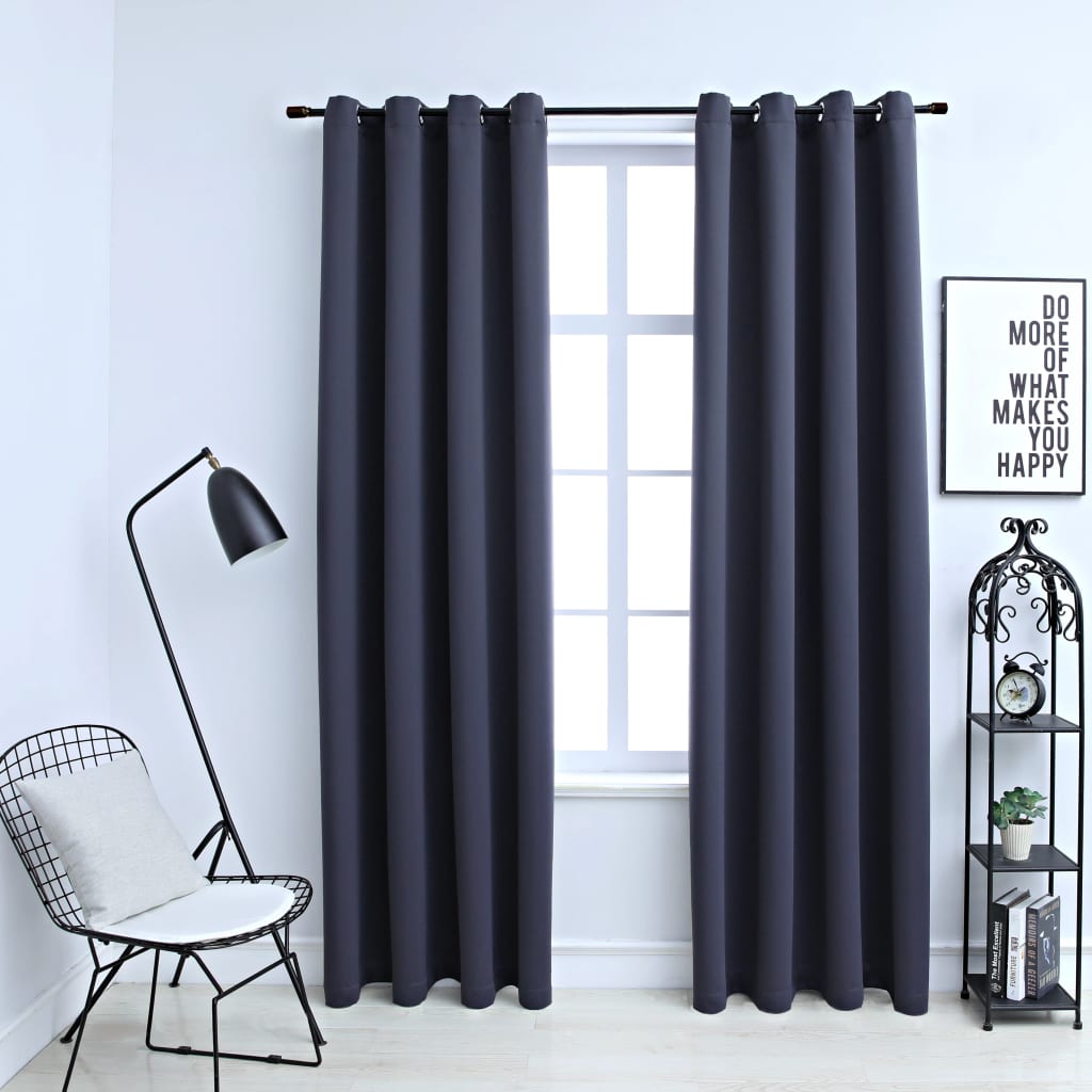 Blackout Curtains with Metal Rings 2 pcs Anthracite 140x225 cm- Curtains & Drapes - HomeShopIreland - Home Shop Ireland - Curtains & Drapes - Blackout Curtains with Metal Rings 2 pcs Anthracite 140x225 cm
