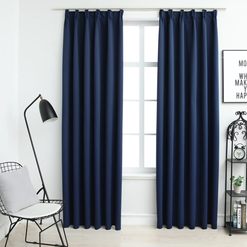 Blackout Curtains with Hooks 2 pcs Blue 140x175 cm- Curtains & Drapes - HomeShopIreland - Home Shop Ireland - Curtains & Drapes - Blackout Curtains with Hooks 2 pcs Blue 140x175 cm