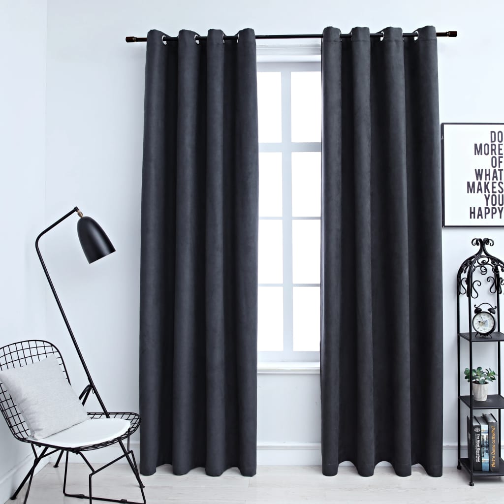 Blackout Curtains with Metal Rings 2 pcs Anthracite 140x245 cm- Curtains & Drapes - HomeShopIreland - Home Shop Ireland - Curtains & Drapes - Blackout Curtains with Metal Rings 2 pcs Anthracite 140x245 cm