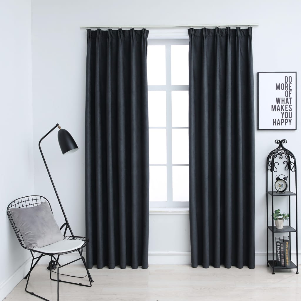 Blackout Curtains with Hooks 2 pcs Anthracite 140x225 cm- Curtains & Drapes - HomeShopIreland - Home Shop Ireland - Curtains & Drapes - Blackout Curtains with Hooks 2 pcs Anthracite 140x225 cm