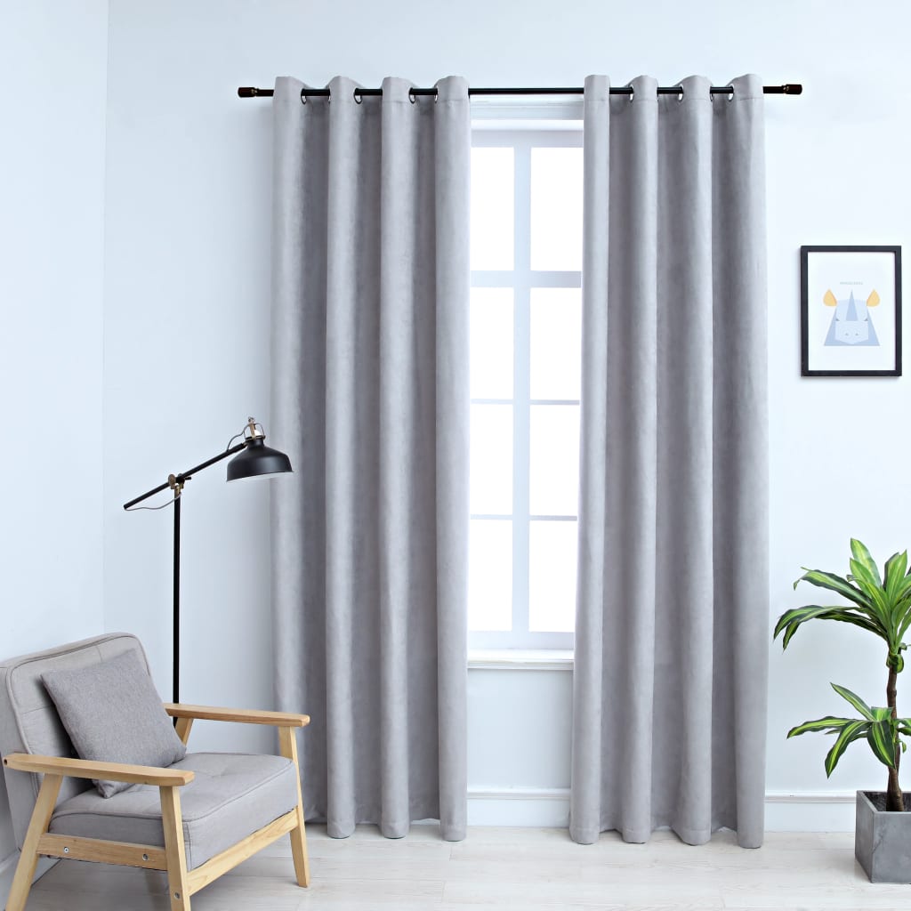 Blackout Curtains with Metal Rings 2 pcs Grey 140x245 cm- Curtains & Drapes - HomeShopIreland - Home Shop Ireland - Curtains & Drapes - Blackout Curtains with Metal Rings 2 pcs Grey 140x245 cm