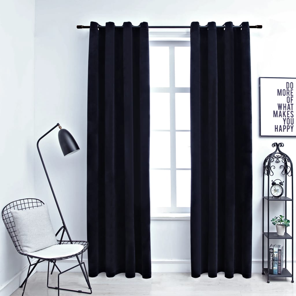 Blackout Curtains with Rings 2 pcs Velvet Black 140x225 cm- Curtains & Drapes - HomeShopIreland - Home Shop Ireland - Curtains & Drapes - Blackout Curtains with Rings 2 pcs Velvet Black 140x225 cm
