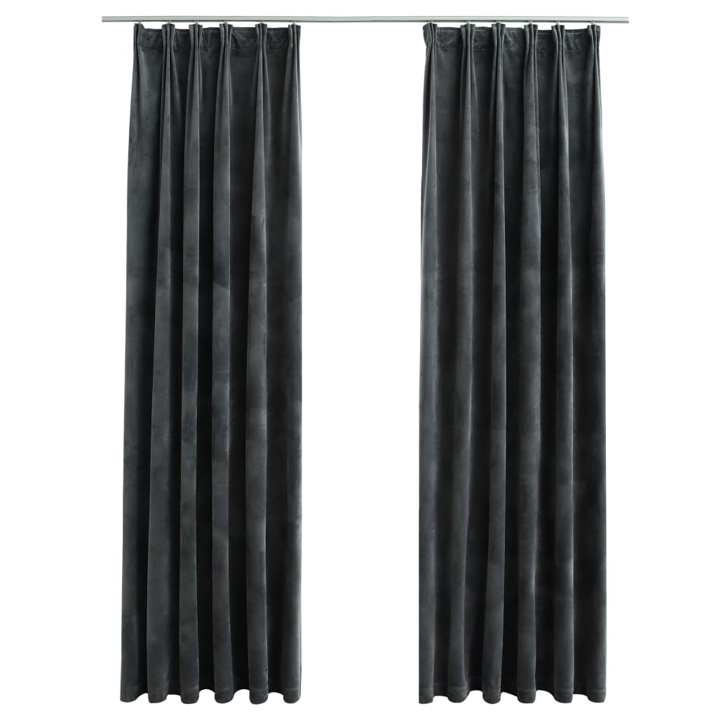 Blackout Curtains 2 pcs with Hooks Velvet Anthracite 140x175 cm- Curtains & Drapes - HomeShopIreland - Home Shop Ireland - Curtains & Drapes - Blackout Curtains 2 pcs with Hooks Velvet Anthracite 140x175 cm